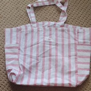 Zara Red and White Striped Tote Bag